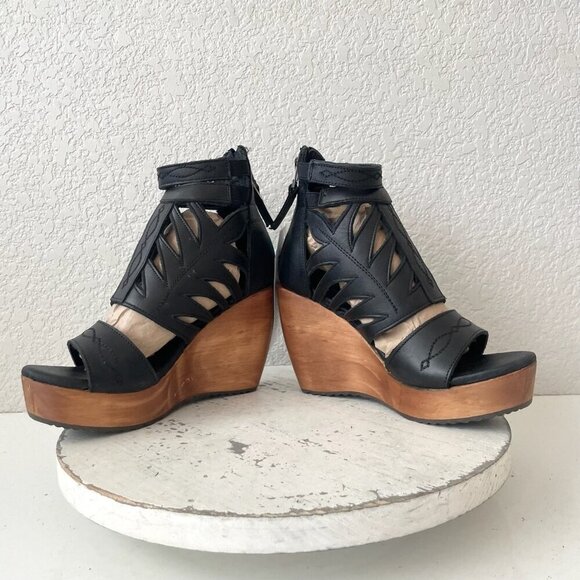 NEW Lane Boots BECCA Womens Black Wedges 5.5 Western Sandals Cowgirl Leather - Picture 7 of 11